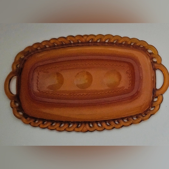 Indiana Glass King's Thumbprint Amber Creamer and Sugar set with Tray - Picture 5 of 16